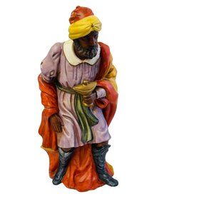 Hand-Painted Ceramic Wise Man Figurine Holding‎ Incense Yellow Red Purple